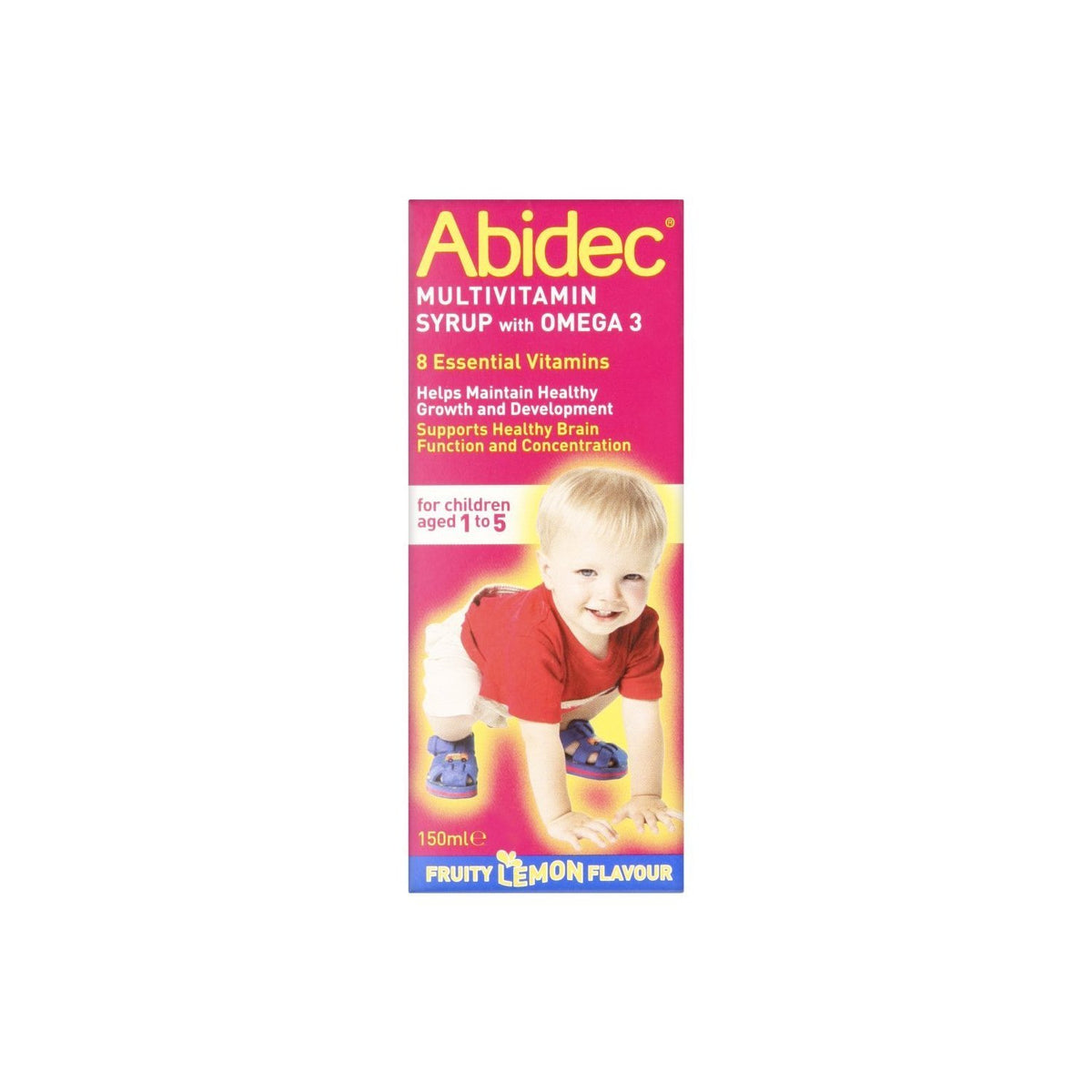 Abidec Sirop Multivitaminé avec Oméga 3 150ml, goût framboise ou citron