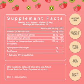 ABR.CO Poudre d'Électrolytes avec Collagène et Vitamine C, ingrédients sur l'emballage