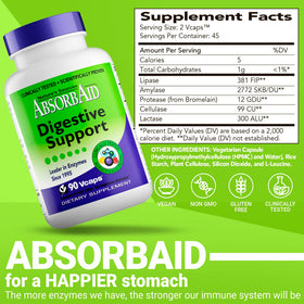 AbsorbAid Complément Alimentaire Multi-Enzymes 90 Vcaps avec capsules visibles