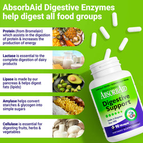 AbsorbAid Complément Alimentaire Multi-Enzymes 90 Vcaps avec étiquette détaillée