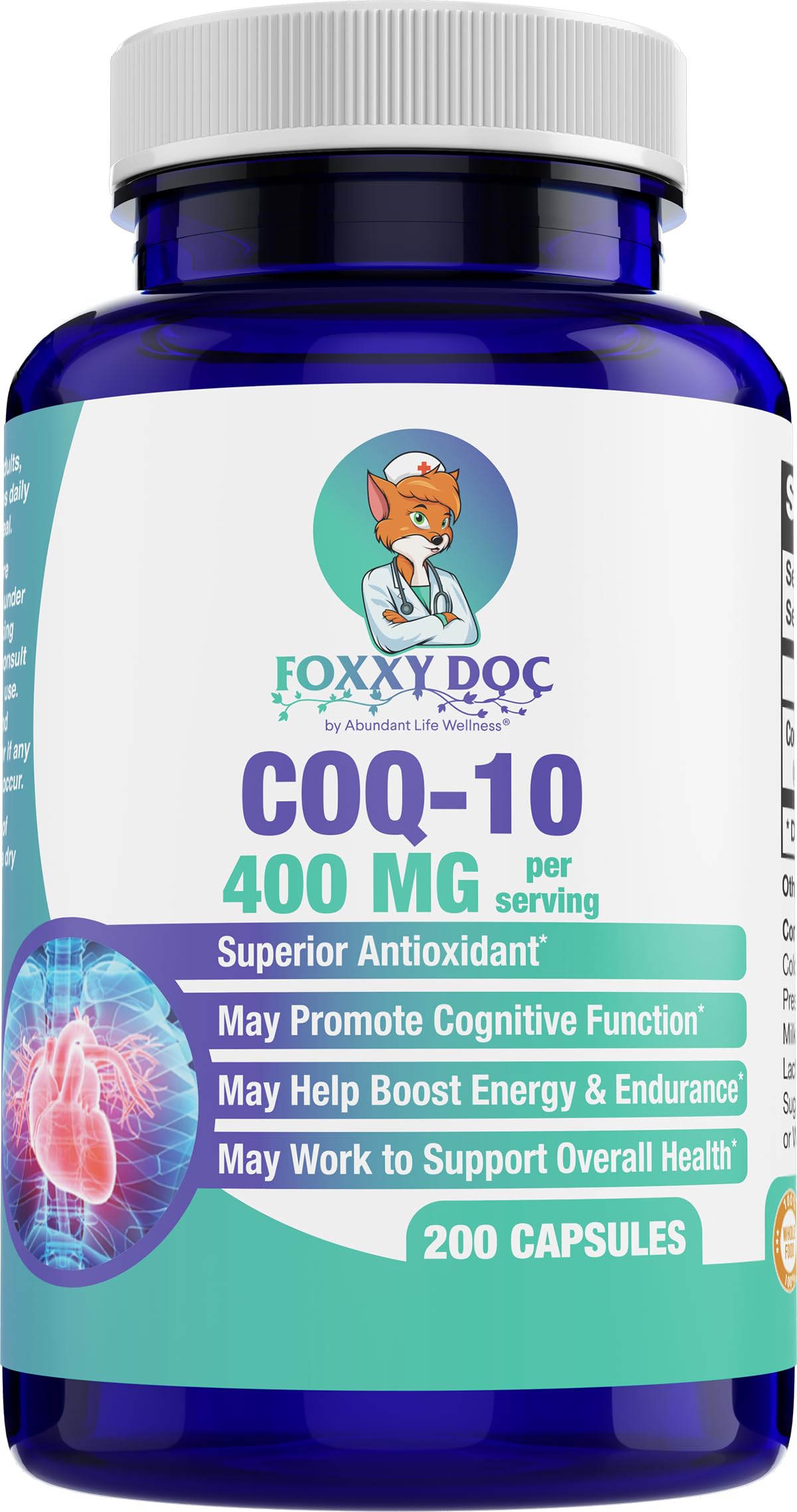 Abundant Life Wellness CoQ10 Ubiquinone 400 mg bouteille vue de face