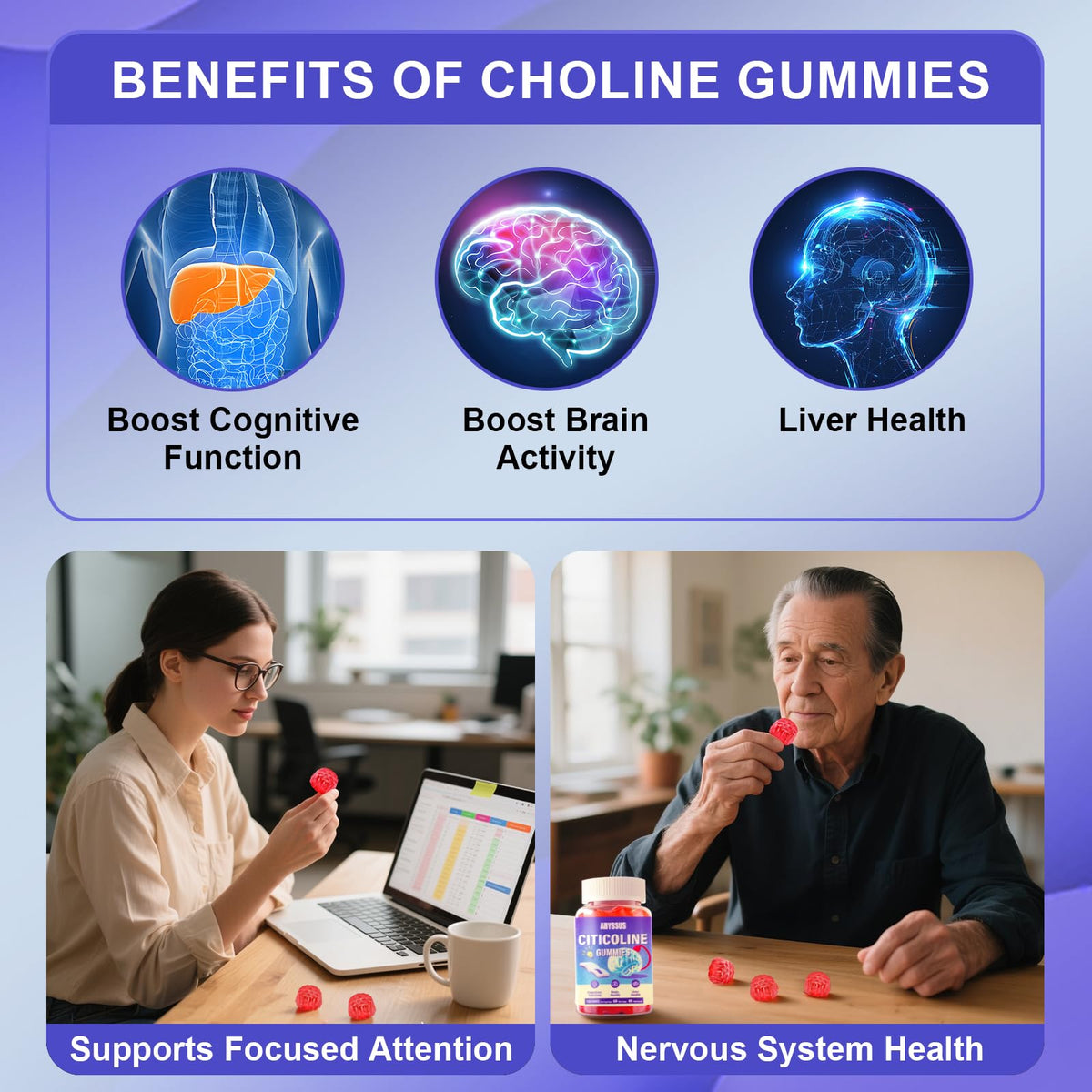 ABYSSUS Gummies Citicoline 1000mg avec étiquette visible