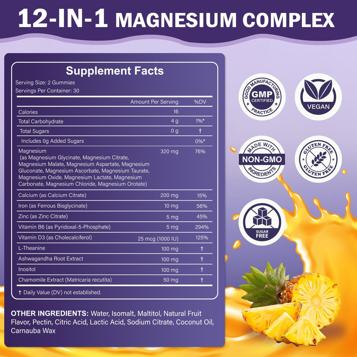 ABYSSUS Gummies Complex Magnésium 12-en-1, gummies à l'ananas