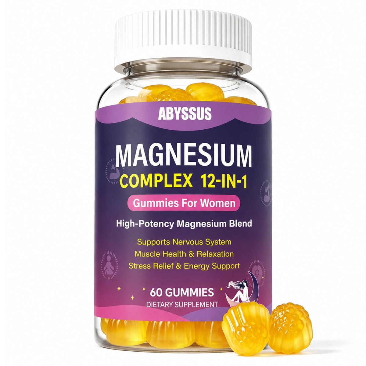 ABYSSUS Gummies Complex Magnésium 12-en-1 pour Femmes, emballage avant