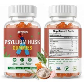 ABYSSUS Gummies de Psyllium 1500mg, gummies à côté d'une bouteille d'eau