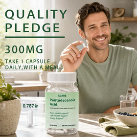 ACARE Acide Pentadécanoïque 60 Capsules sur une table en bois
