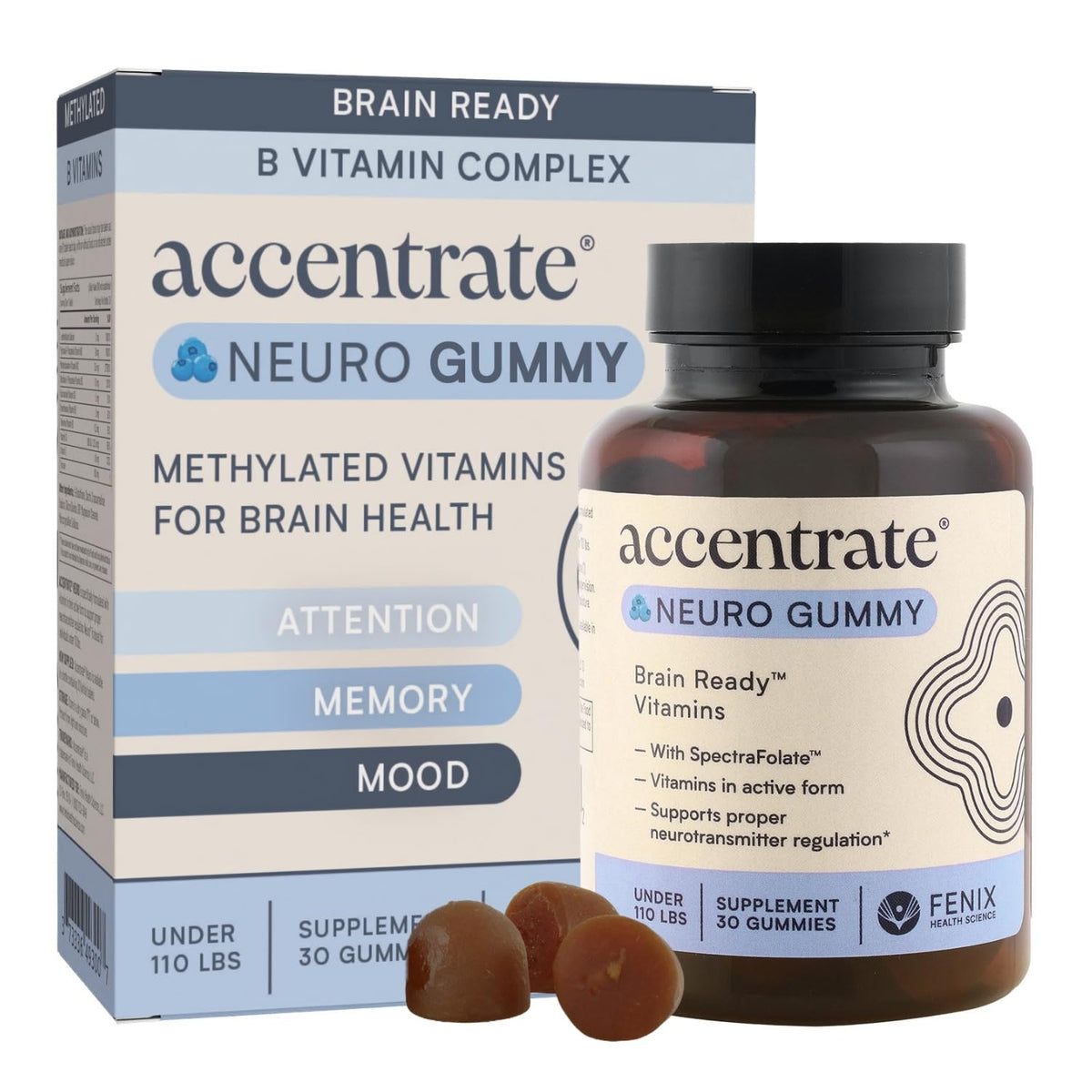 Accentrate Gummy Neuro pour enfants 30 gummies devant l'emballage