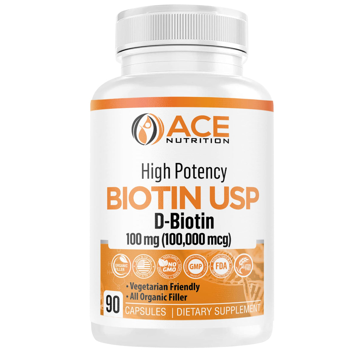 ACE NUTRITION Biotine Haute Potence 100 000 mcg 90 capsules végétariennes vue de face