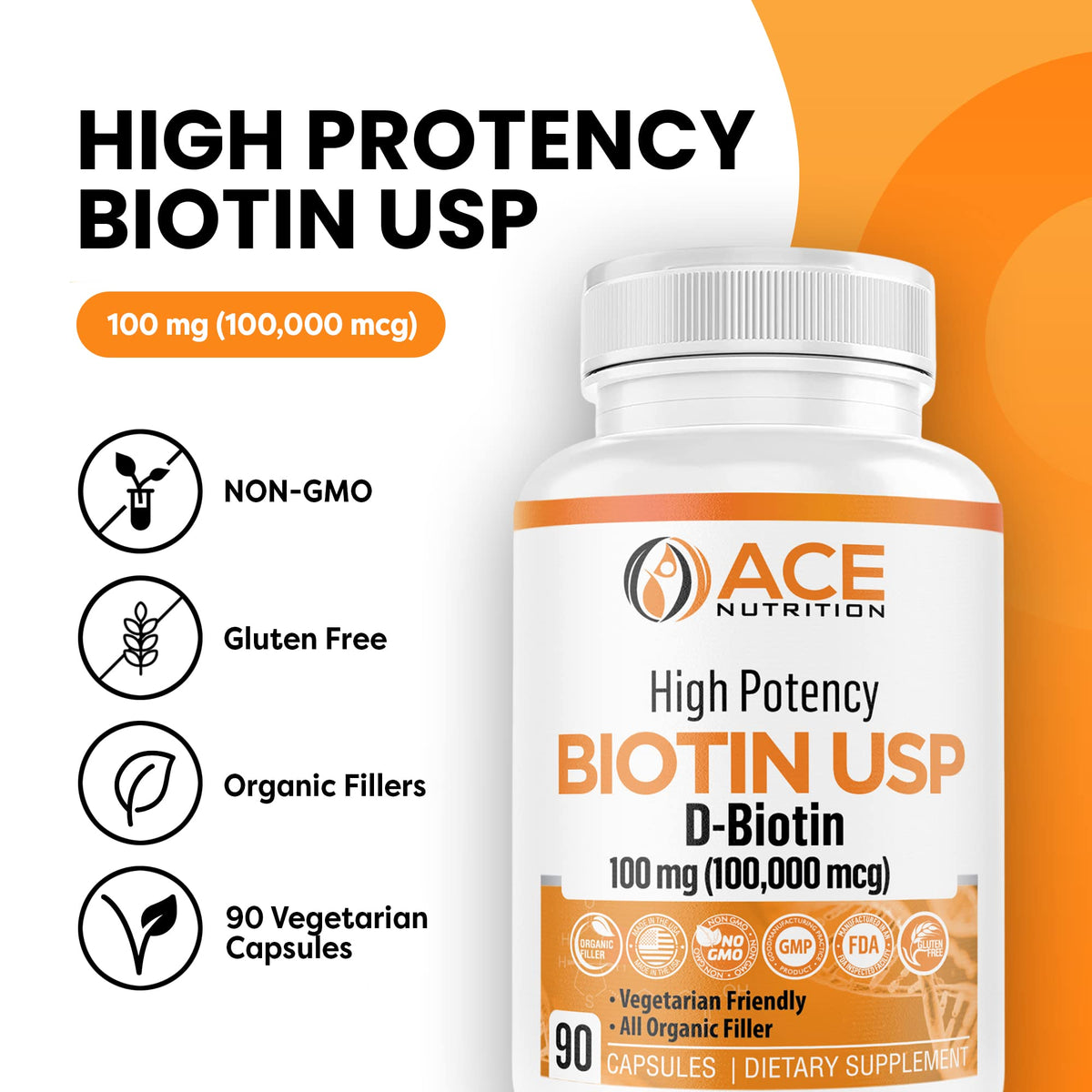 ACE NUTRITION Biotine Haute Puissance 100mg capsules à l'intérieur