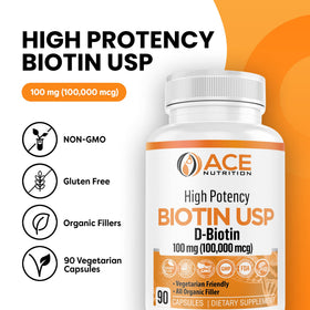 ACE NUTRITION Biotine Haute Puissance 100mg capsules à l'intérieur
