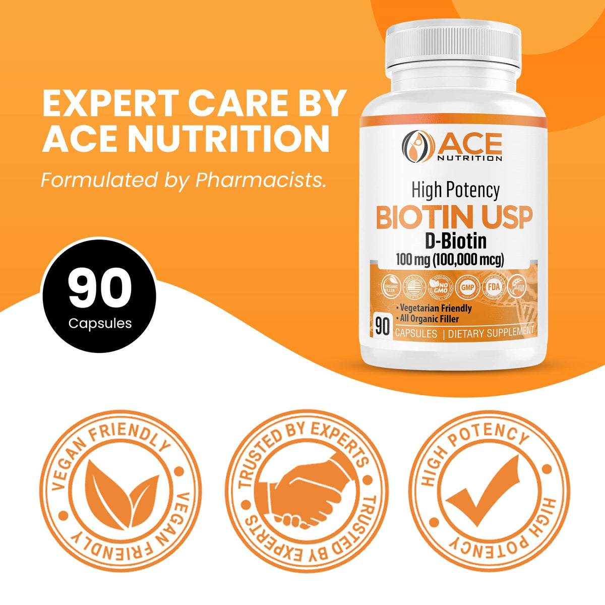 ACE NUTRITION Biotine Haute Puissance 100mg capsules en gros plan