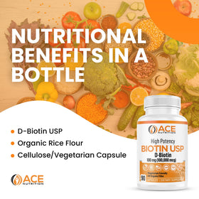 ACE NUTRITION Biotine Haute Puissance 100mg sur fond blanc
