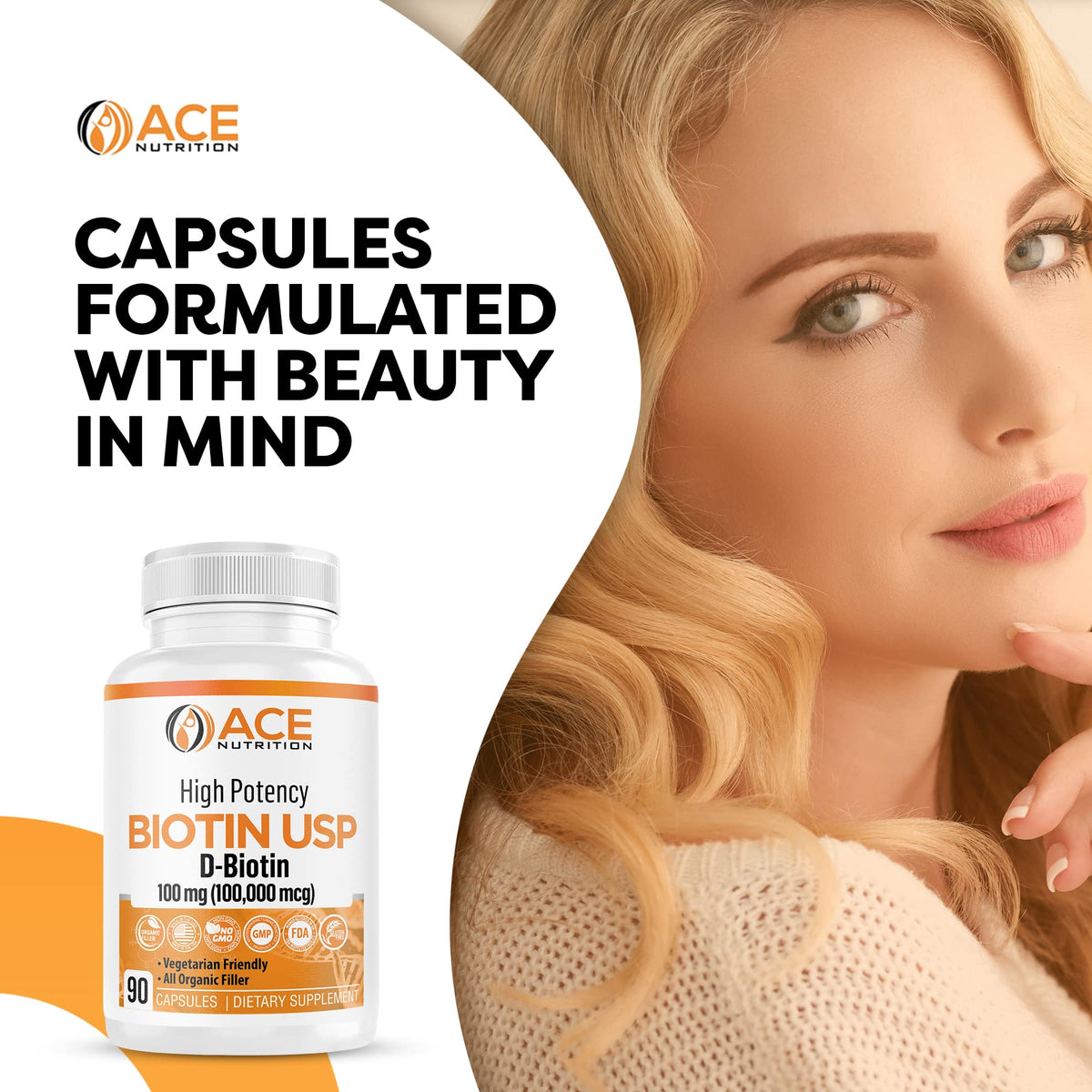 ACE NUTRITION Biotine Haute Puissance 100mg sur une table en bois