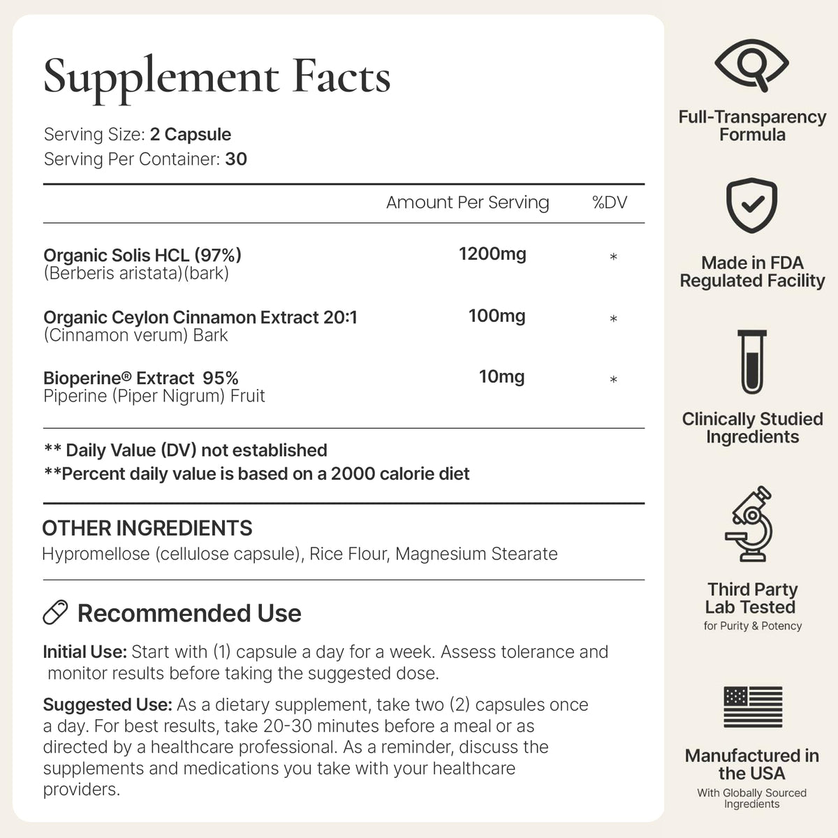 ACEWORKZ Berberine HCL 1200mg capsules with ingredients laid out