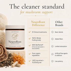 ACEWORKZ NeuroRoot Complément Alimentaire 10 Champignons - Capsules sur une surface