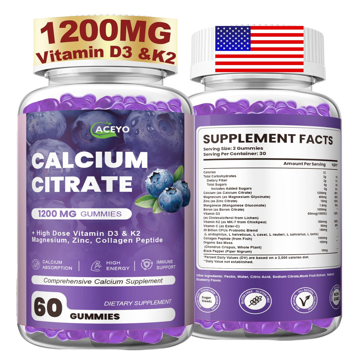 ACEYO Calcium Citrate Gummies 1200mg packaging front view