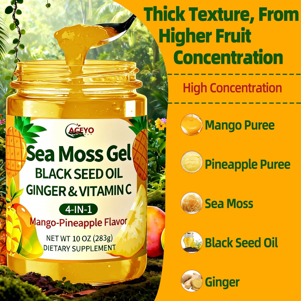 ACEYO Gel de Mousse de Mer dans un bol avec des fruits tropicaux