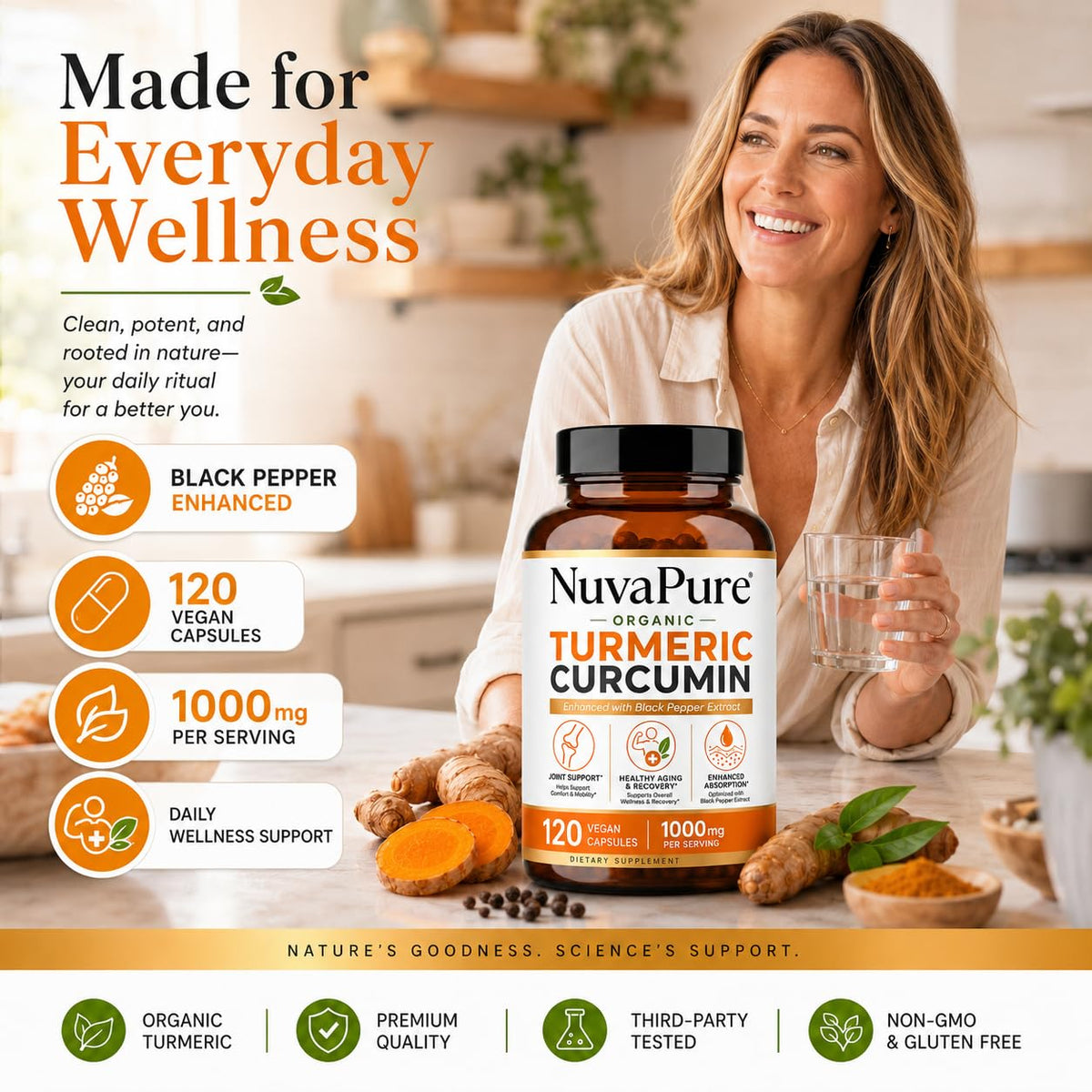 Achuhue Curcuma Curcumin 100g avec des tasses de smoothie