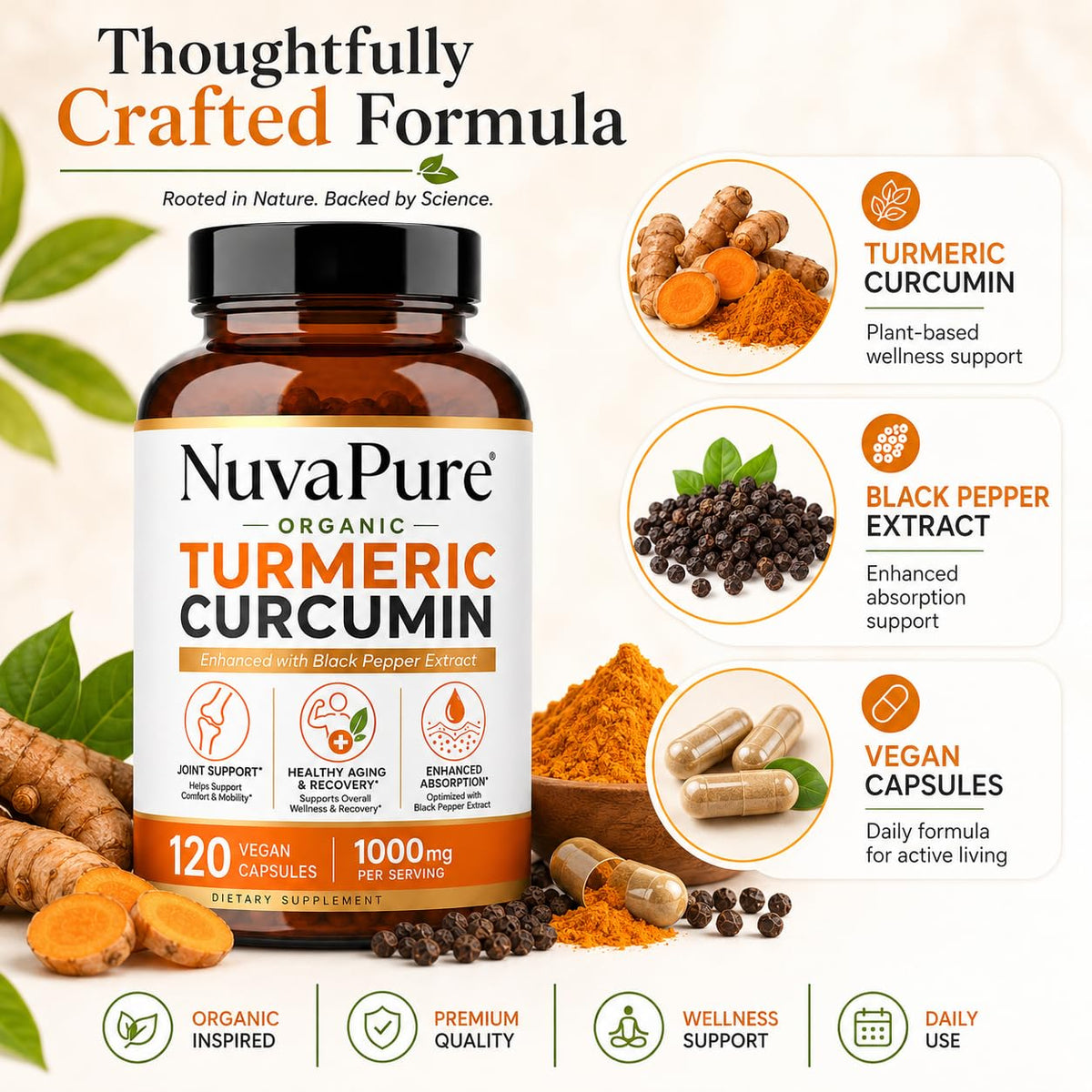 Achuhue Curcuma Curcumin 100g sur une table avec des épices