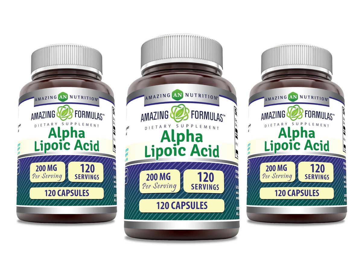 Acide Alpha-Lipoïque 200 Mg d'Amazing Nutrition, vue avant du flacon