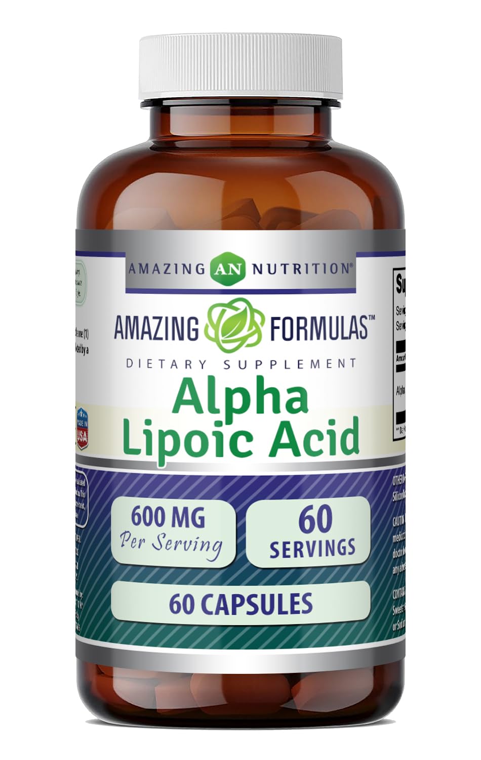 Acide Alpha Lipoïque Amazing Nutrition 600 mg, emballage avant