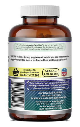 Acide Alpha Lipoïque Amazing Nutrition, capsules sur fond blanc