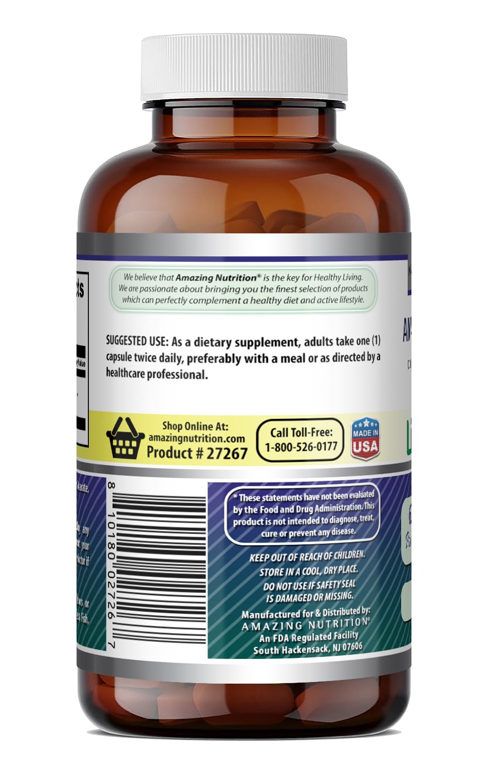 Acide Alpha Lipoïque Amazing Nutrition, revers de l'emballage