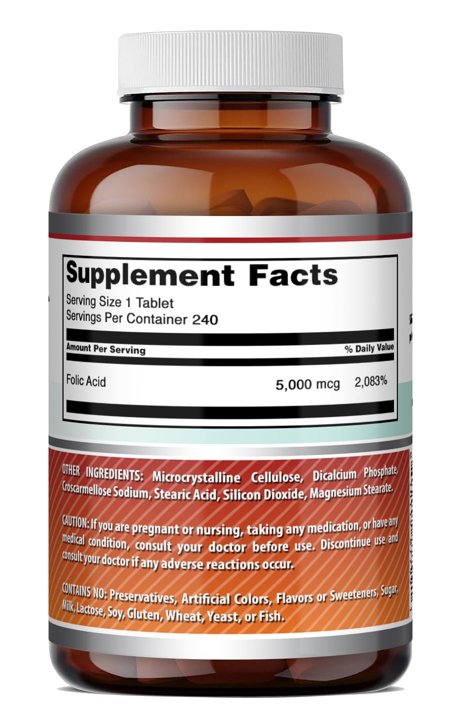 Acide Folique Amazing Nutrition 5000 Mcg avec fond neutre