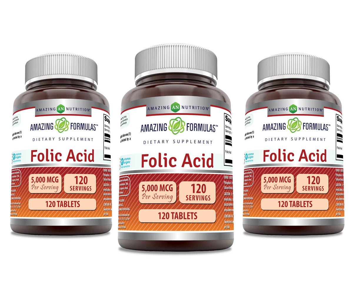 Acide Folique Amazing Nutrition 5000 Mcg comprimés avant