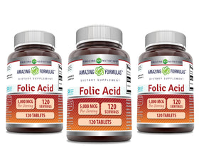 Acide Folique Amazing Nutrition 5000 Mcg comprimés avant