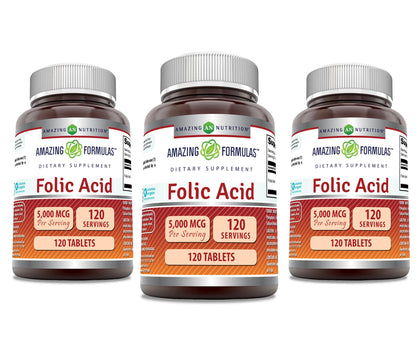 Acide Folique Amazing Nutrition 5000 Mcg comprimés avant
