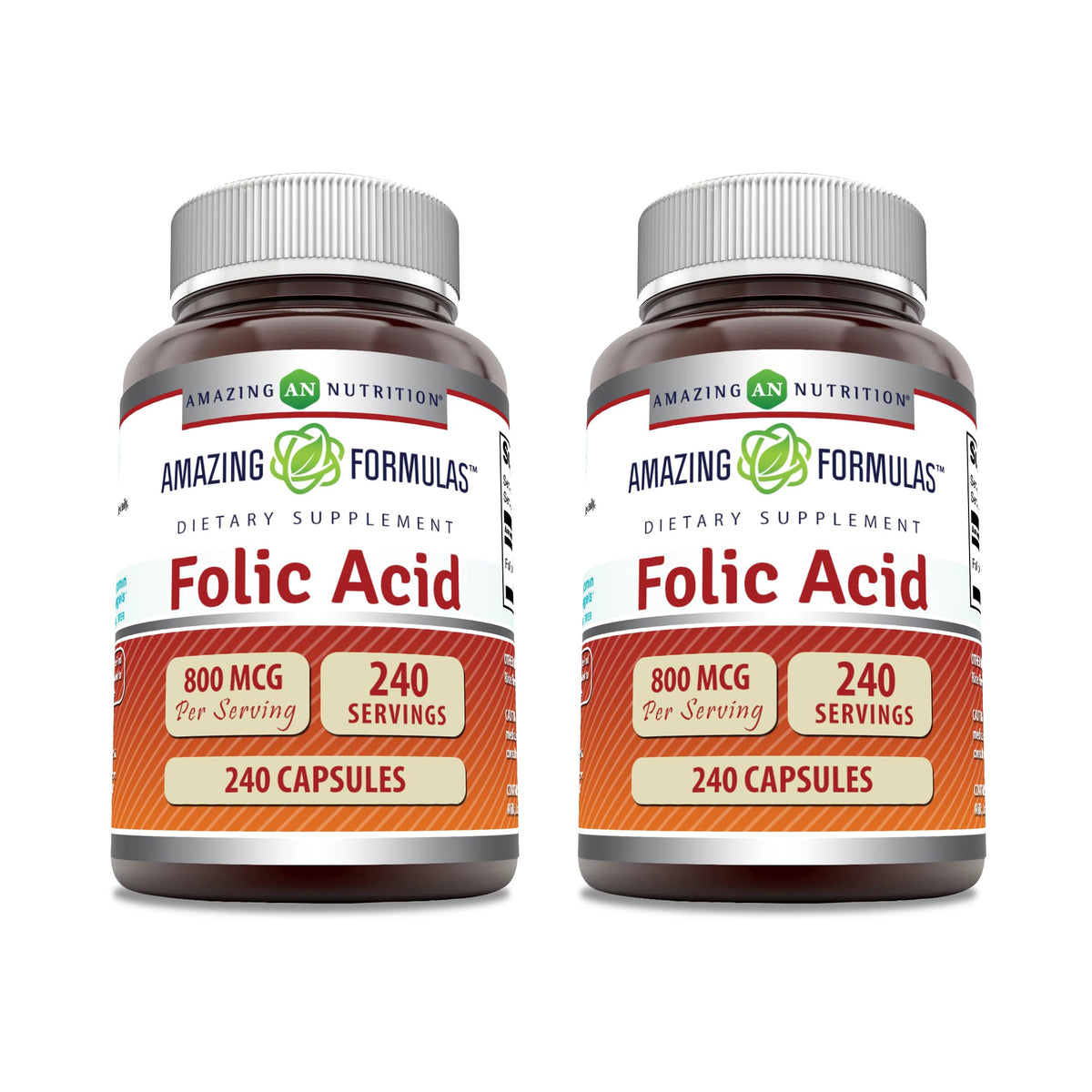 Acide Folique Amazing Nutrition 800 Mcg 240 Capsules vue de face