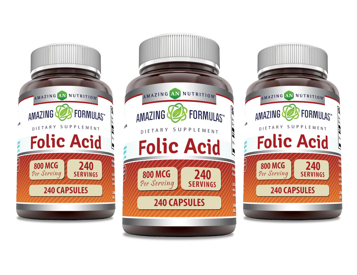 Acide Folique Amazing Nutrition 800 Mcg bouteille vue de face