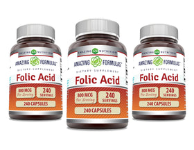 Acide Folique Amazing Nutrition 800 Mcg bouteille vue de face