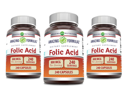 Acide Folique Amazing Nutrition 800 Mcg bouteille vue de face