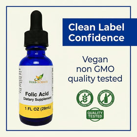 Acide folique liquide Herb-Science avec une cuillère doseuse