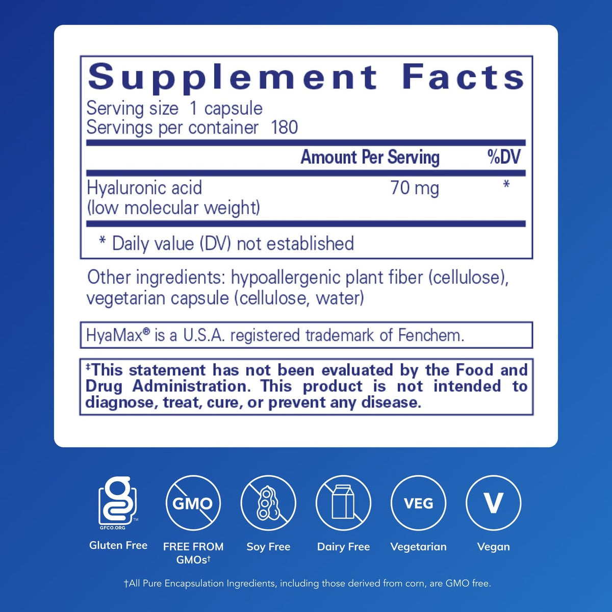 Acide Hyaluronique Pure Encapsulations étiquette et ingrédients