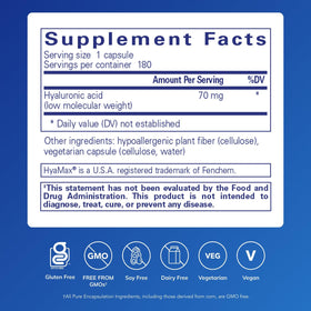 Acide Hyaluronique Pure Encapsulations étiquette et ingrédients