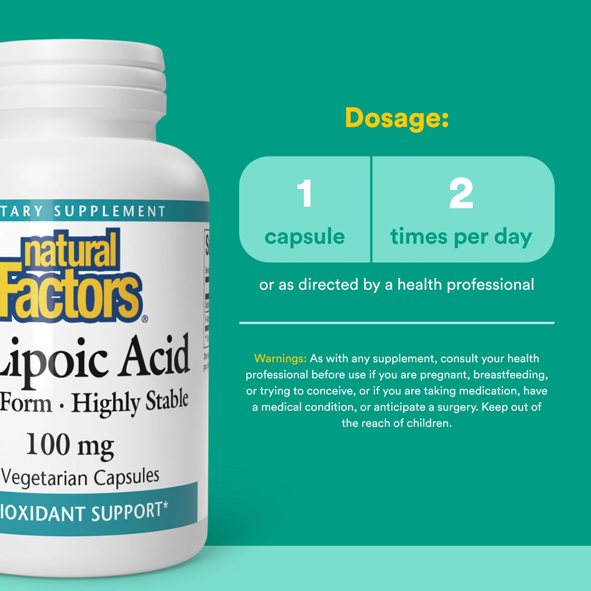 Acide R-Lipoïque Natural Factors 60 capsules sur fond blanc
