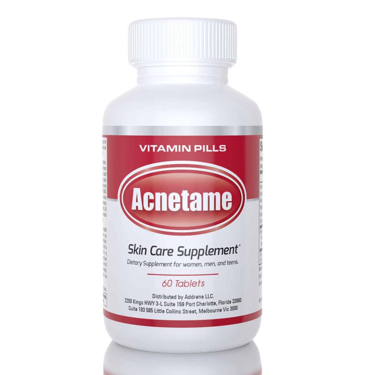 Acnetame pilules sur fond blanc