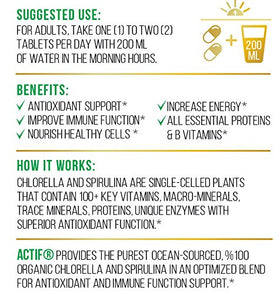ACTIF Chlorella et Spiruline 500mg emballage et dosage