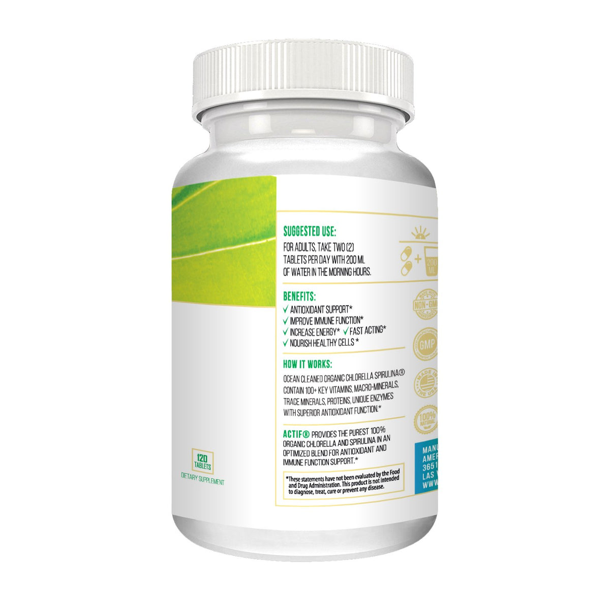 ACTIF Chlorella et Spiruline 500mg sur une table