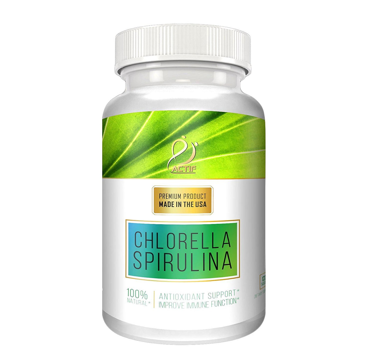 ACTIF Chlorella et Spiruline 500mg tablettes vue avant