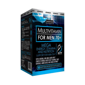 ACTIF Multivitamine Homme 70+, packaging ouvert avec comprimés