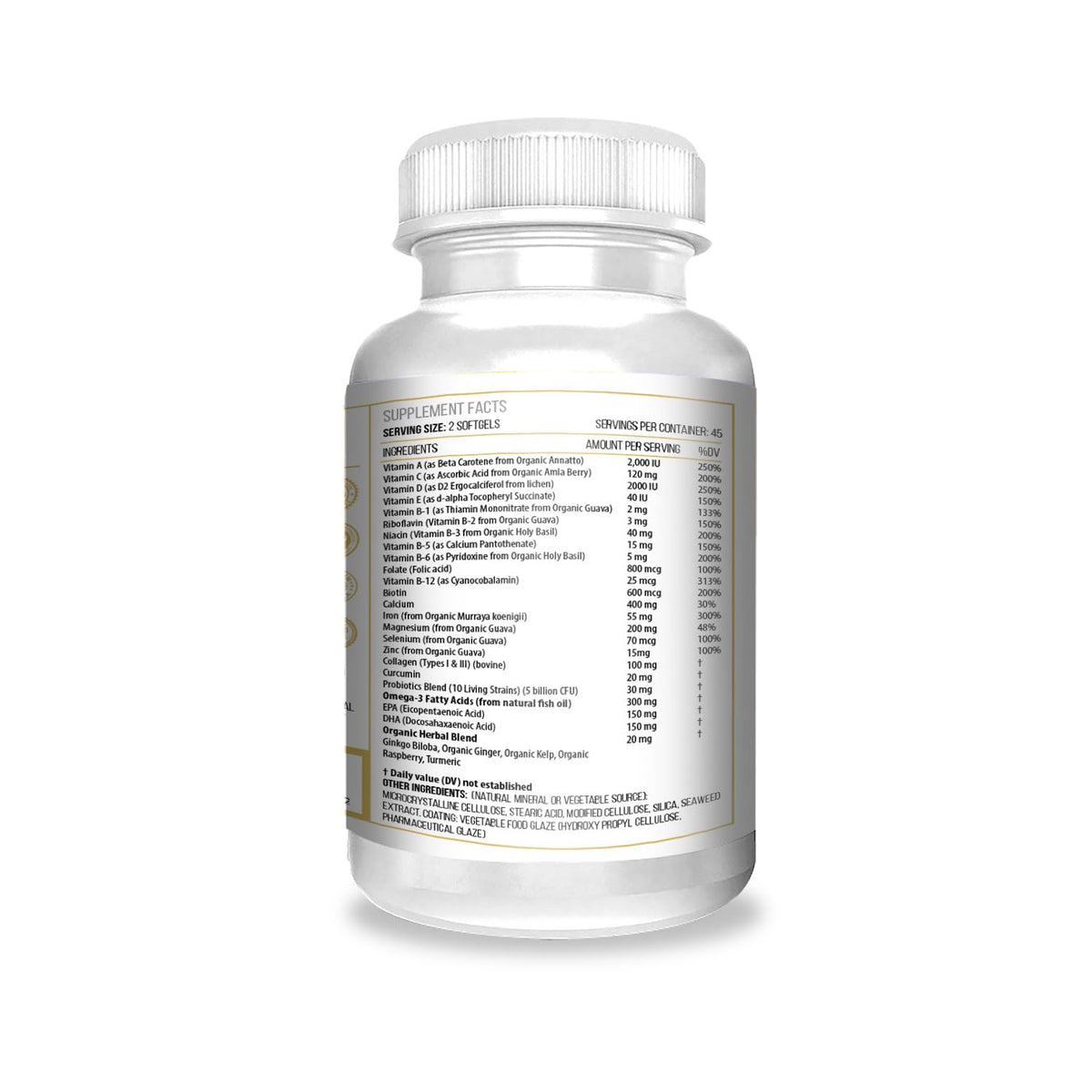 ACTIF Multivitamines Bio 70+, dosage et ingrédients sur l'emballage