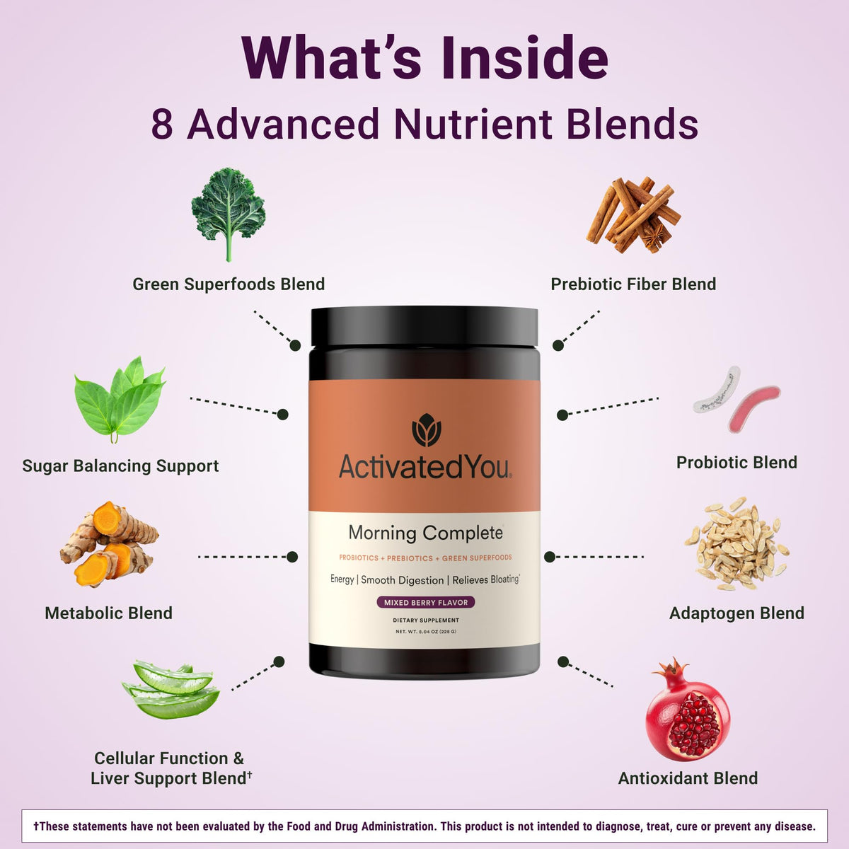 ACTIVATEDYOU Morning Complete Poudre de Super-aliments 304g mélange dans un smoothie