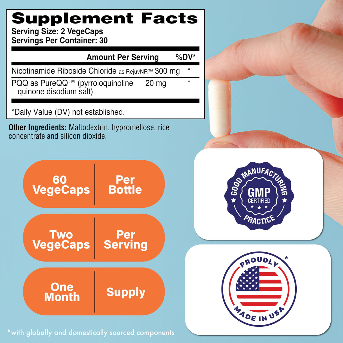 Activateur NAD+ 300mg avec PQQ de Health Thru Nutrition, vue arrière de l'emballage