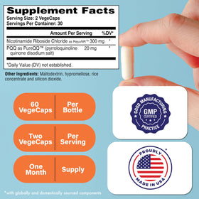 Activateur NAD+ 300mg avec PQQ de Health Thru Nutrition, vue arrière de l'emballage