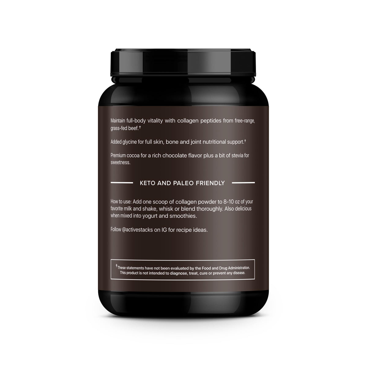 Active Stacks Poudre de Collagène Chocolat 1102g avec cuillère