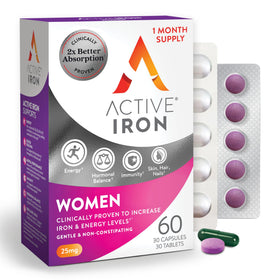 ACTIVEIRON Complément Alimentaire Fer 25mg et Multivitamines pour Femmes, emballage avant